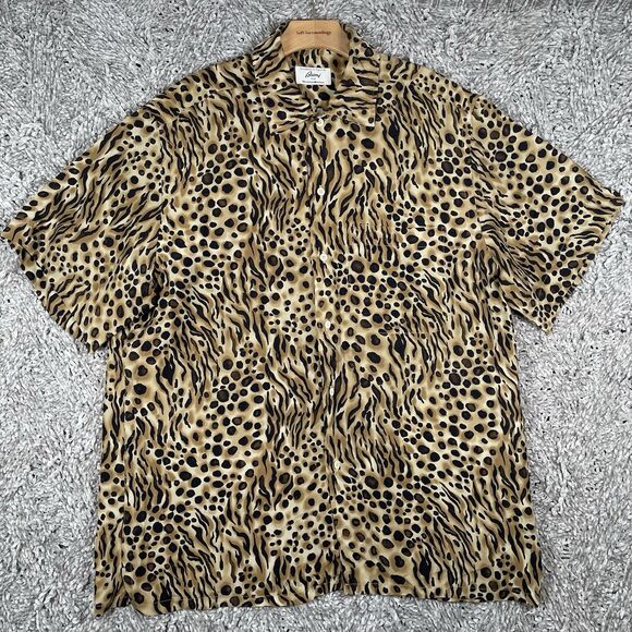 Brioni Neiman Marcus Button Up Shirt Mens Short Sleeve Leopard Print Rayon VTG - Picture 2 of 5
